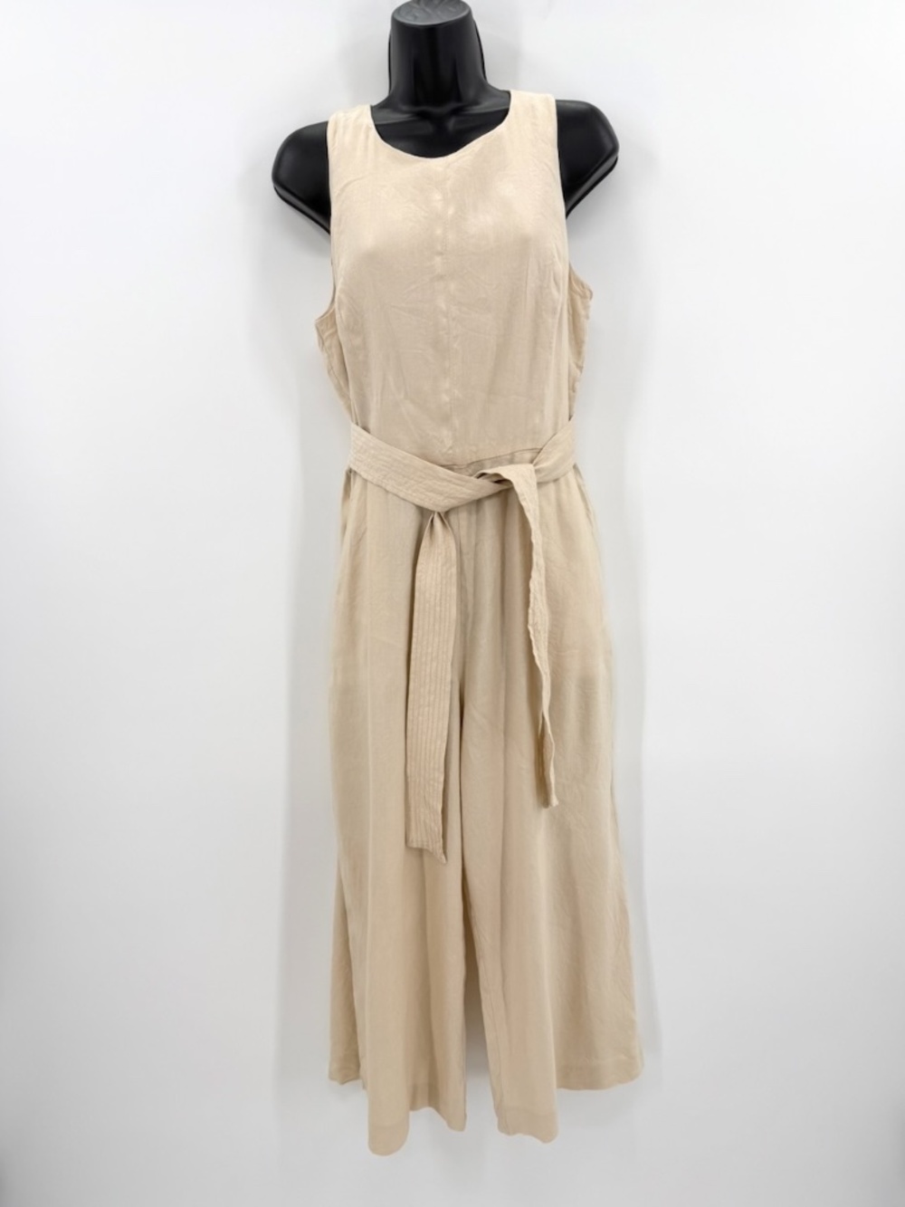 Antonio Melani Linen Jumpsuit Womens 6 Oatmeal Beige Wide Leg Crop Sleeveless